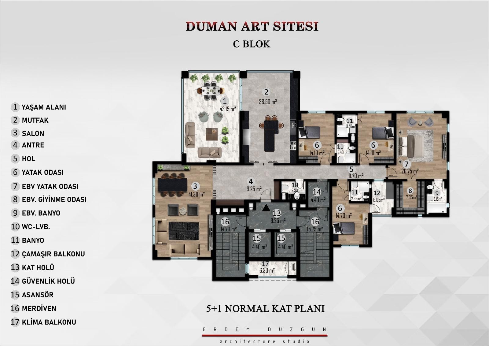 C Blok · 5+1 Normal Kat Planı